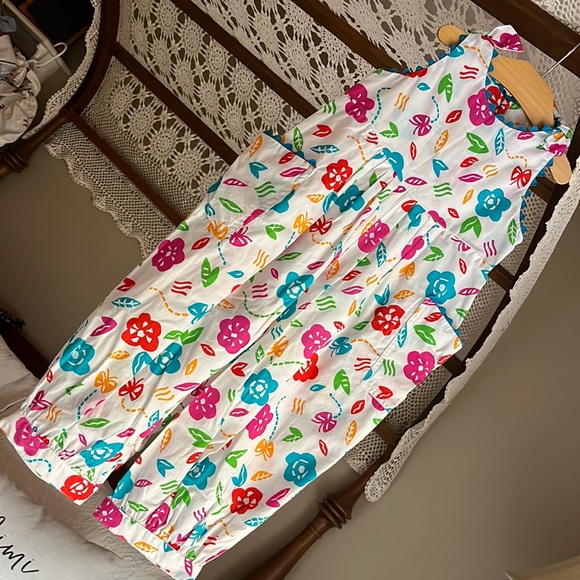 Fun cotton jumpsuit sleeveless floral pockets -4T-made in USA - Picture 1 of 5